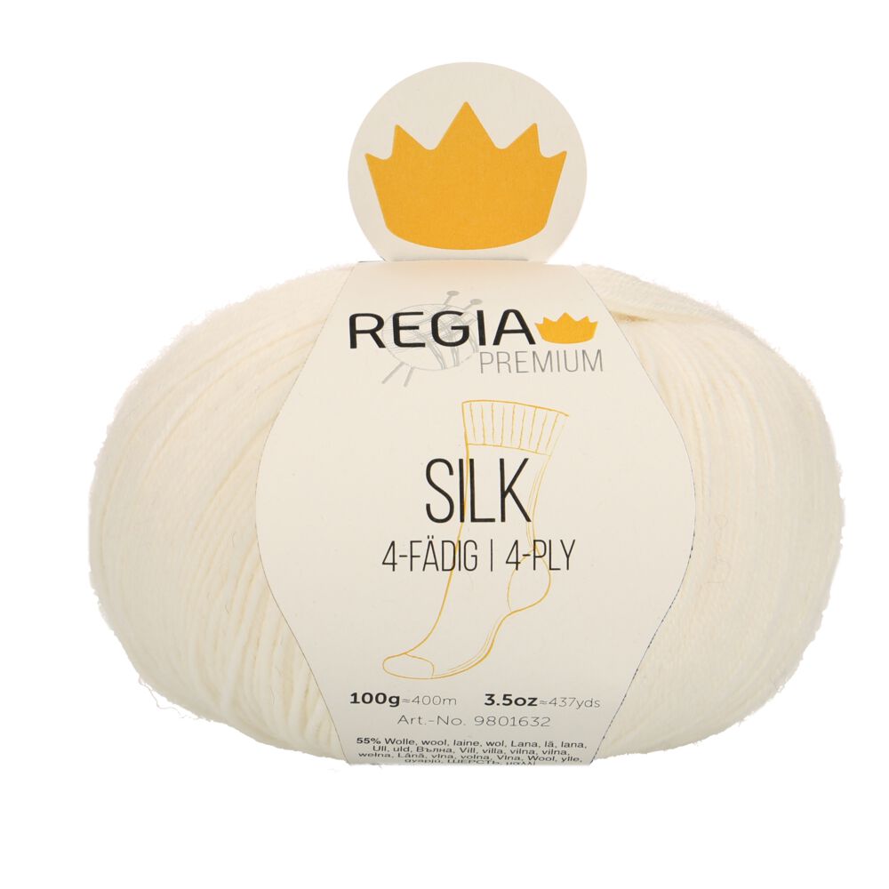 Premium Silk Uni 4-fach Sockenwolle 100 g von Regia 00001 weiß