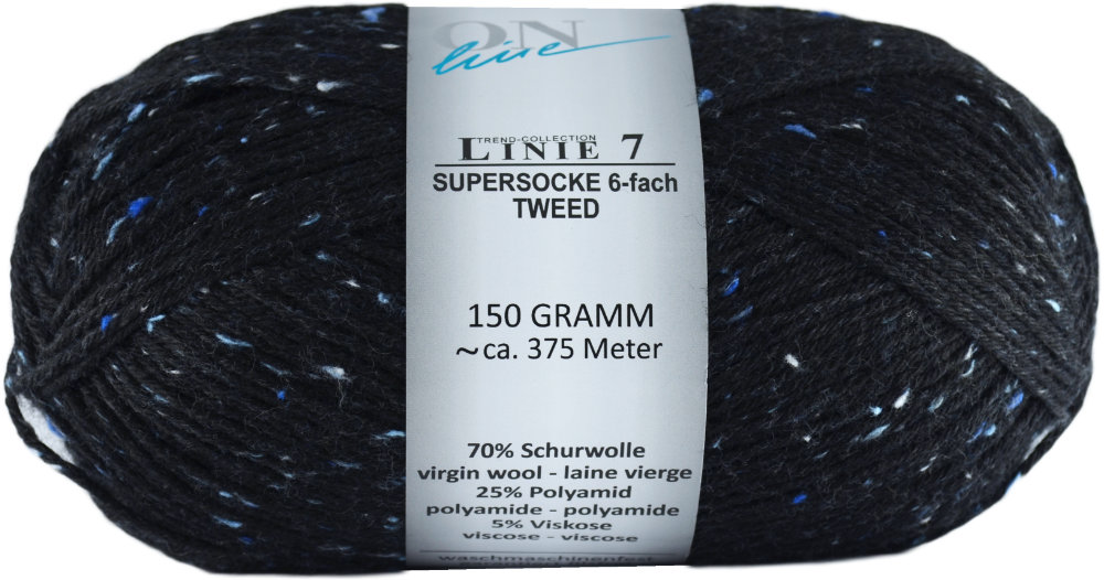 Supersocke 6-fach Tweed Linie 7 von ONline 0903 - schwarz/blau