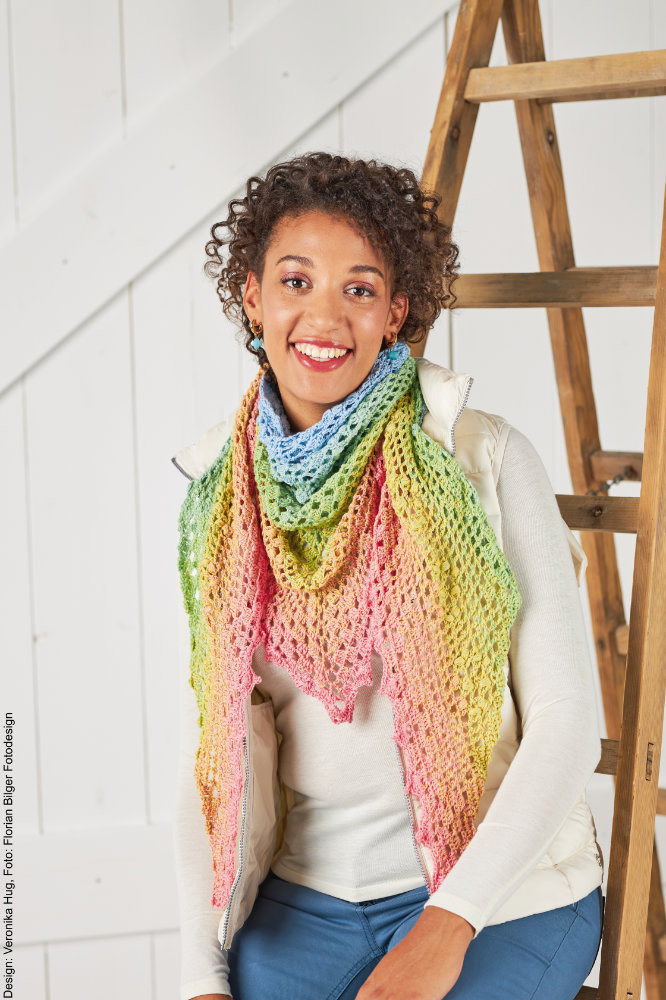 Tuch zackige Herzen  | Wollpaket mit BOBBEL cotton 800m  | Häkeln | Veronika Hug, Woolly Hugs, Christophorus Verlag