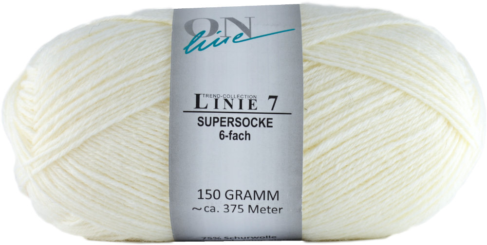 Supersocke 6-fach Uni, ONline Linie 7 (150g) 0001 - weiß