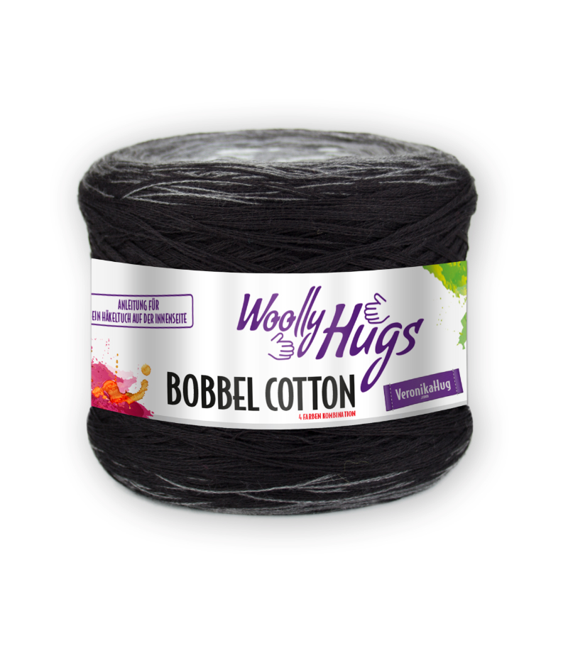BOBBEL cotton 800m von Woolly Hugs 0009 - weiß / grau / schwarz