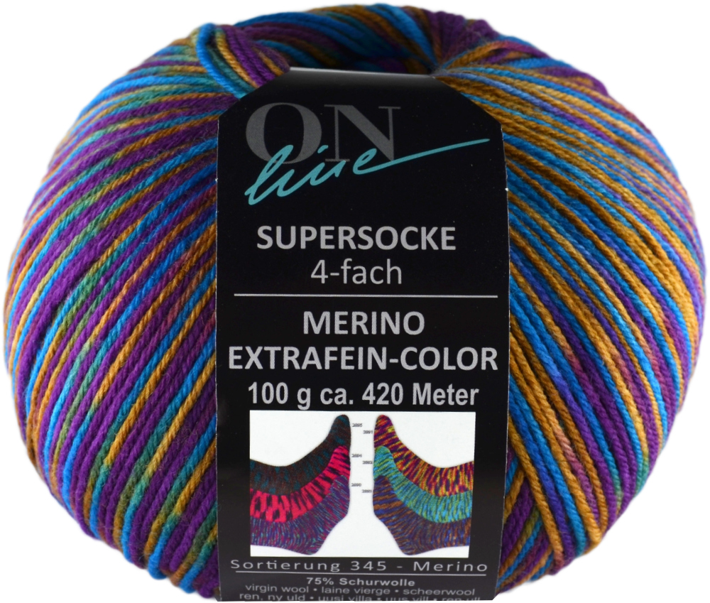 Supersocke 100 Merino Color, 4-fach von ONline Sort. 345 - 2893 -  lila/blau/rost