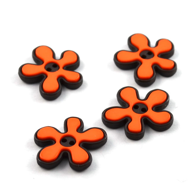 Polyamidknof, Blume, 2-teilig, 2-loch - Größe: 20mm - Farbe: orange 