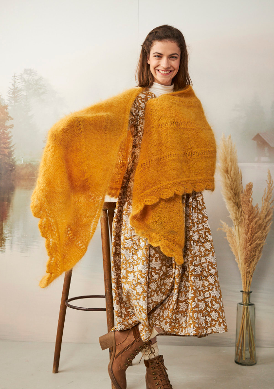 Tuch mit Ajourbordüre  | Wollpaket mit Kid Mohair 100  | Stricken | Pro Lana