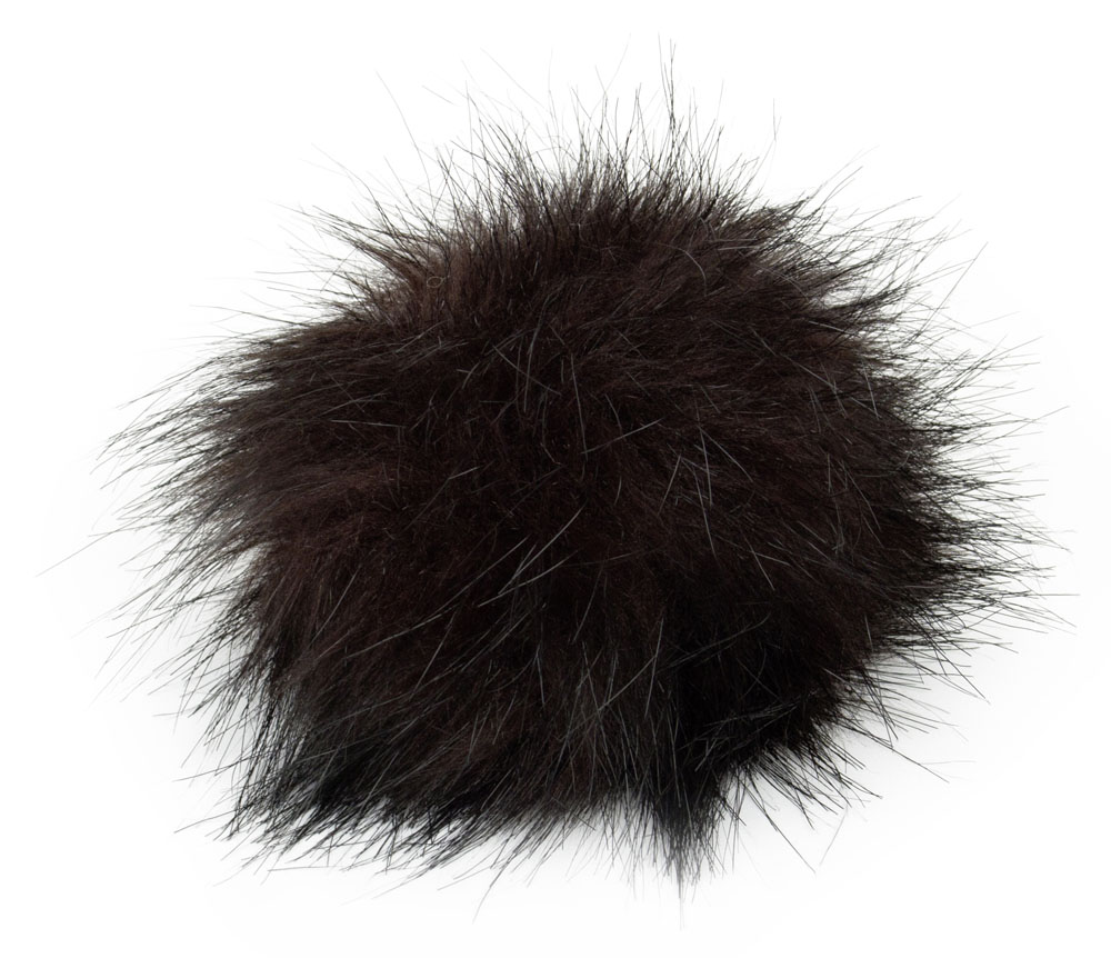 Fell Pompon mit Druckknopf brown
