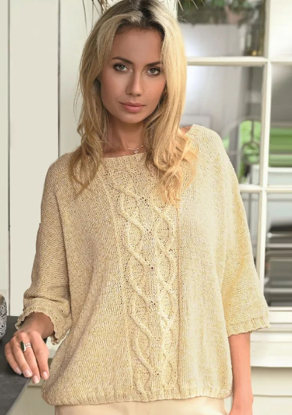 Halbarmpulli mit Zopfstreifen  | Wollpaket mit Macado Linie 476  | Stricken | ONline