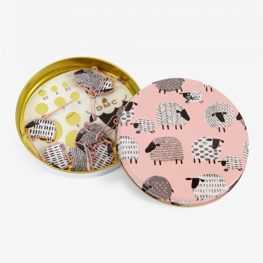 Maschenmarkierer Schäfchen mit Nadelmaß & Dose rosa