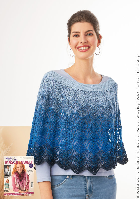 Poncho Ozeantiefe | Wollpaket mit BOBBEL cotton 800m | Häkeln