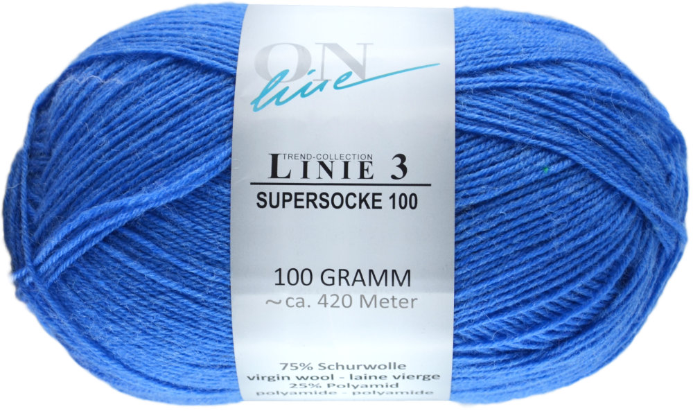 Supersocke 100 4-fach Uni, ONline Linie 3 0004 - kobaltblau