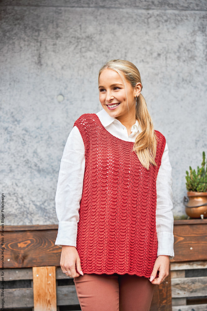 Ziegel-Twin-Set Top  | Wollpaket mit Merino Silk Socks Stretch, 4-fach  | Stricken | Veronika Hug, Woolly Hugs, Christophorus Verlag