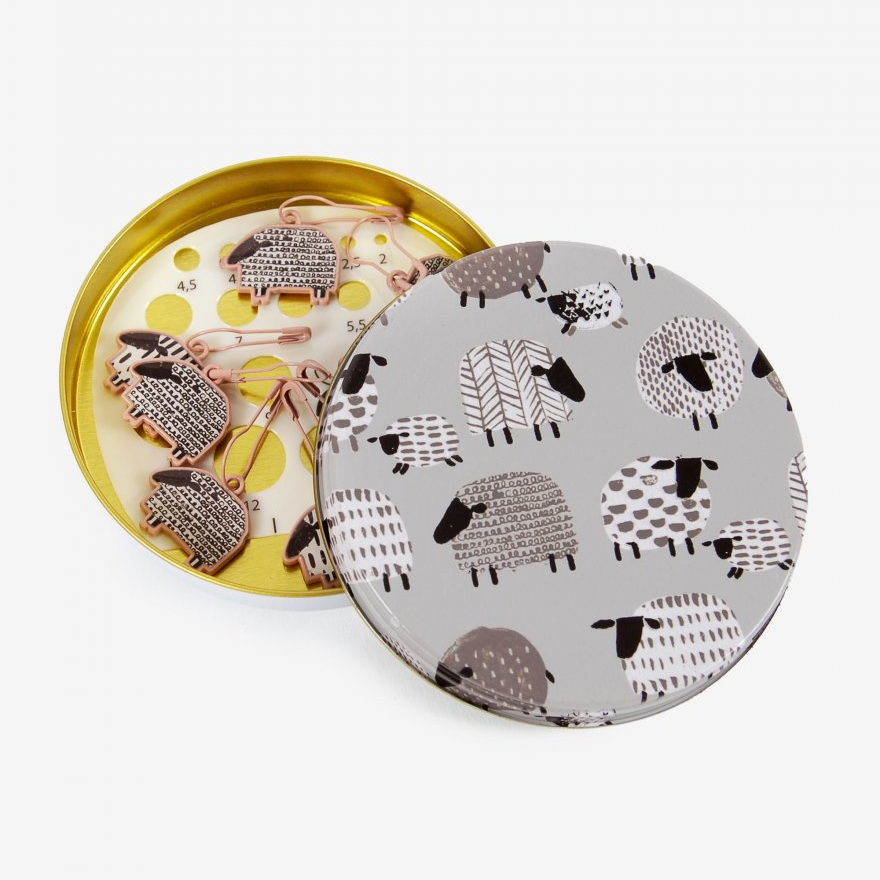 Maschenmarkierer Schäfchen mit Nadelmaß & Dose grau