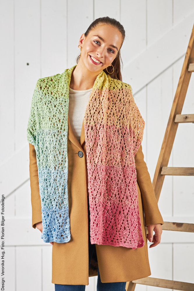 Stola Blätterspiel  | Wollpaket mit BOBBEL cotton 800m  | Häkeln | Veronika Hug, Woolly Hugs, Christophorus Verlag