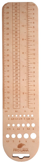 Sockenlineal mit Nadelmaß Holz geschliffen poliert von Pro Lana