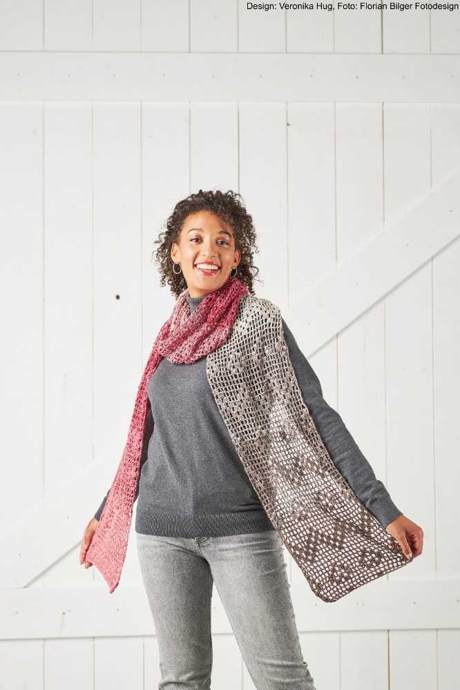 Stola zackige Herzen  | Wollpaket mit BOBBEL cotton 800m  | Häkeln | Veronika Hug, Woolly Hugs, Christophorus Verlag