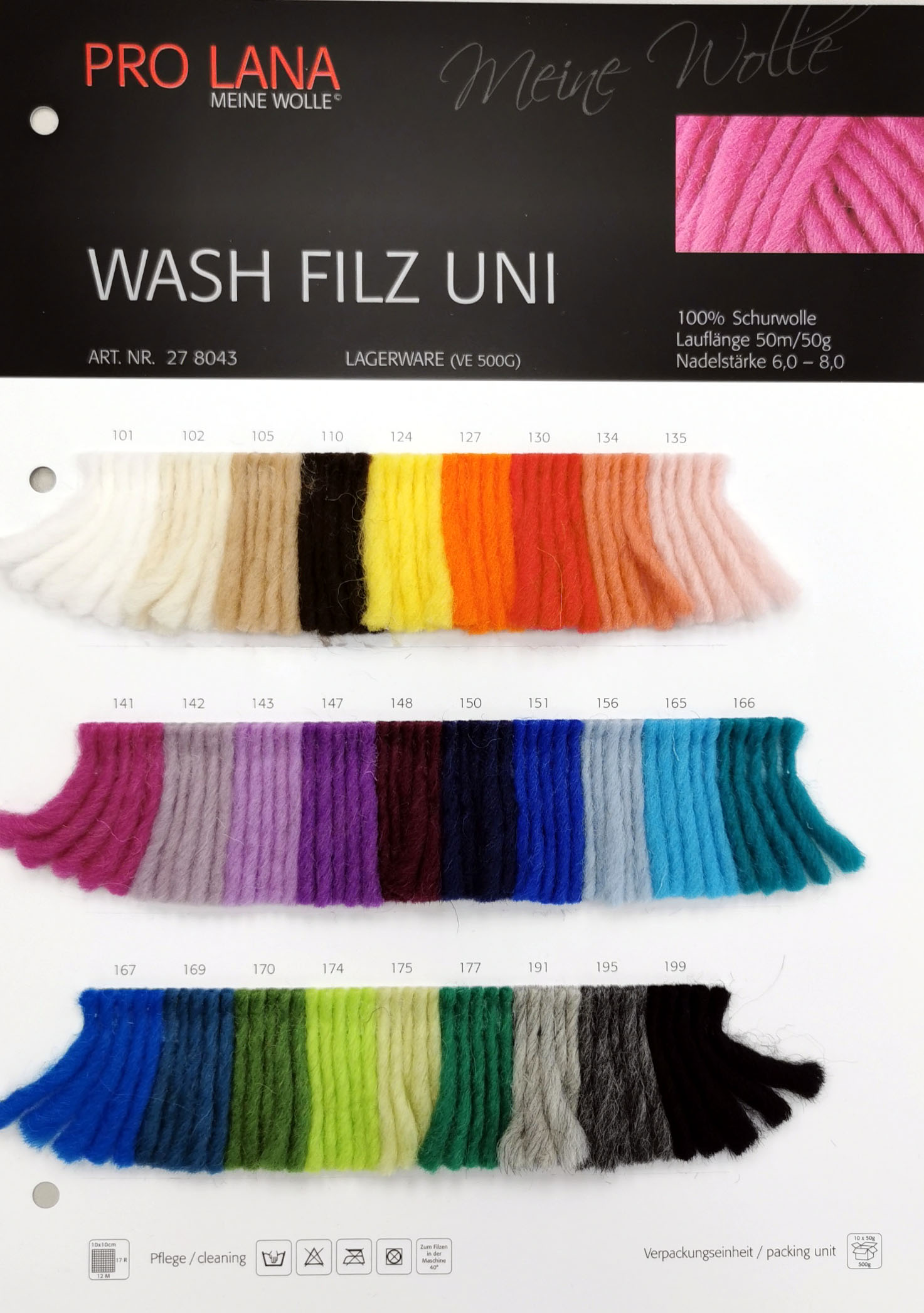 Wash Filz Uni Farbkarte