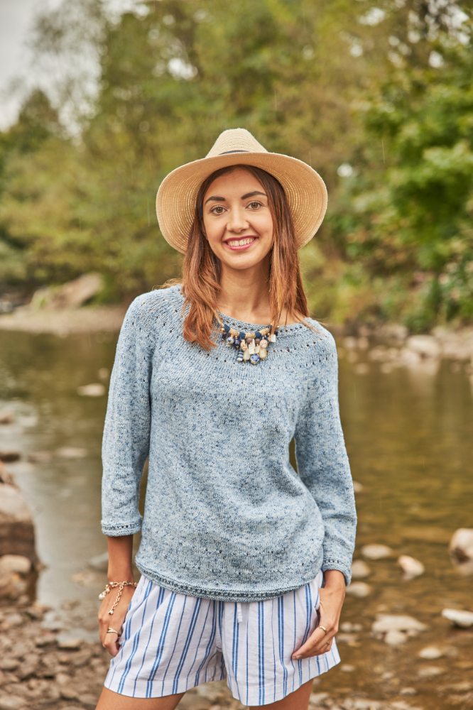 Pulli mit Lochmuster-Rundpasse | Wollpaket mit Viva Summer | Stricken