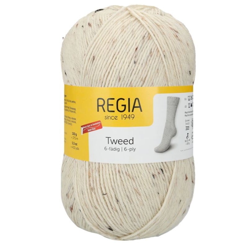 Sockenwolle Tweed 6-fach 150 g von Regia 0002 natur