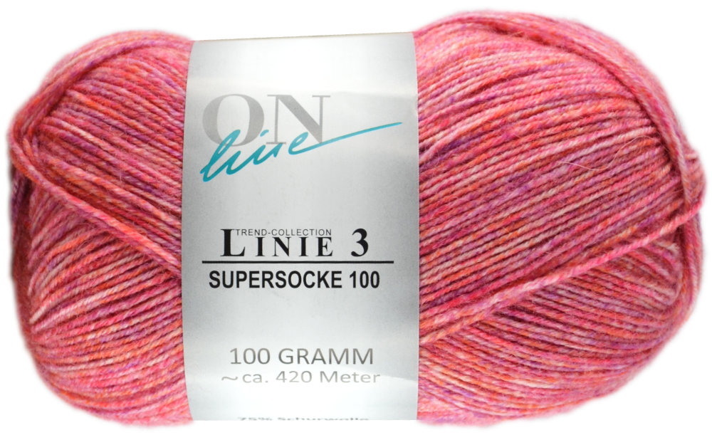 Supersocke 100 Linie 3 Color 4-fach - 0720 - rosa/rot von ONline