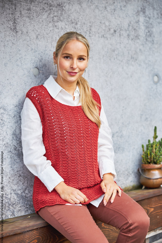 Ziegel-Twin-Set Top  | Wollpaket mit Merino Silk Socks Stretch, 4-fach  | Stricken | Veronika Hug, Woolly Hugs, Christophorus Verlag