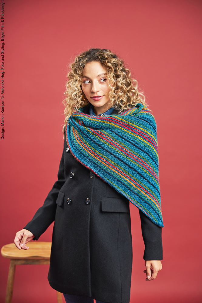 Tuch Tunisia Way  | Wollpaket mit Merino Silk Socks Stretch, 4-fach  | tunesisch Häkeln | Veronika Hug, Woolly Hugs, Christophorus Verlag