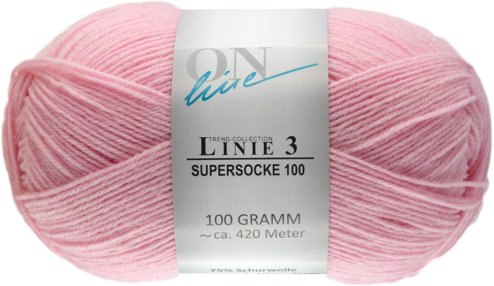 Supersocke 100 4-fach Uni, ONline Linie 3 0046 - rosa