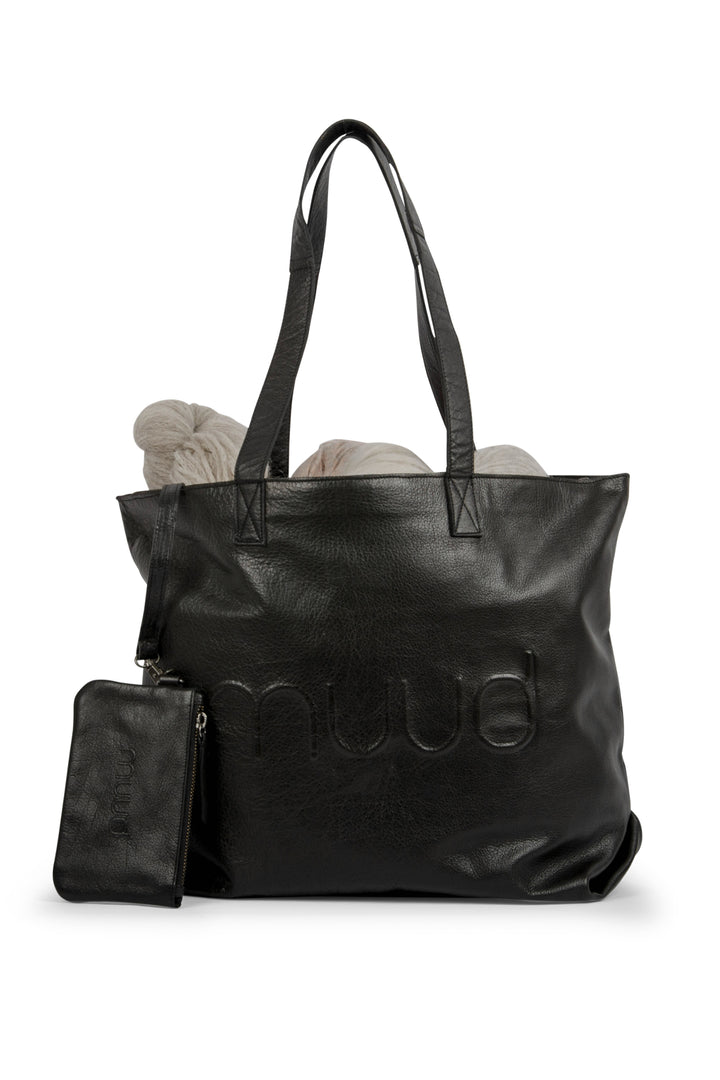 laura - projekttasche / shopper mit abnehmbaren geldbeutel, handgefertigt aus Echtleder von muud black