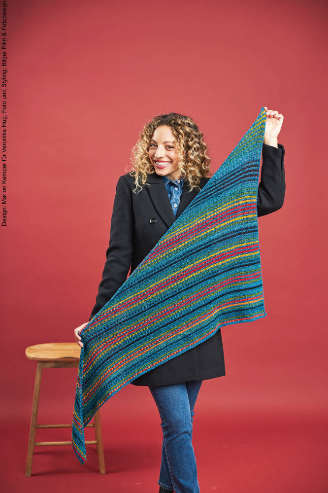 Tuch Tunisia Way  | Wollpaket mit Merino Silk Socks Stretch, 4-fach  | tunesisch Häkeln | Veronika Hug, Woolly Hugs, Christophorus Verlag