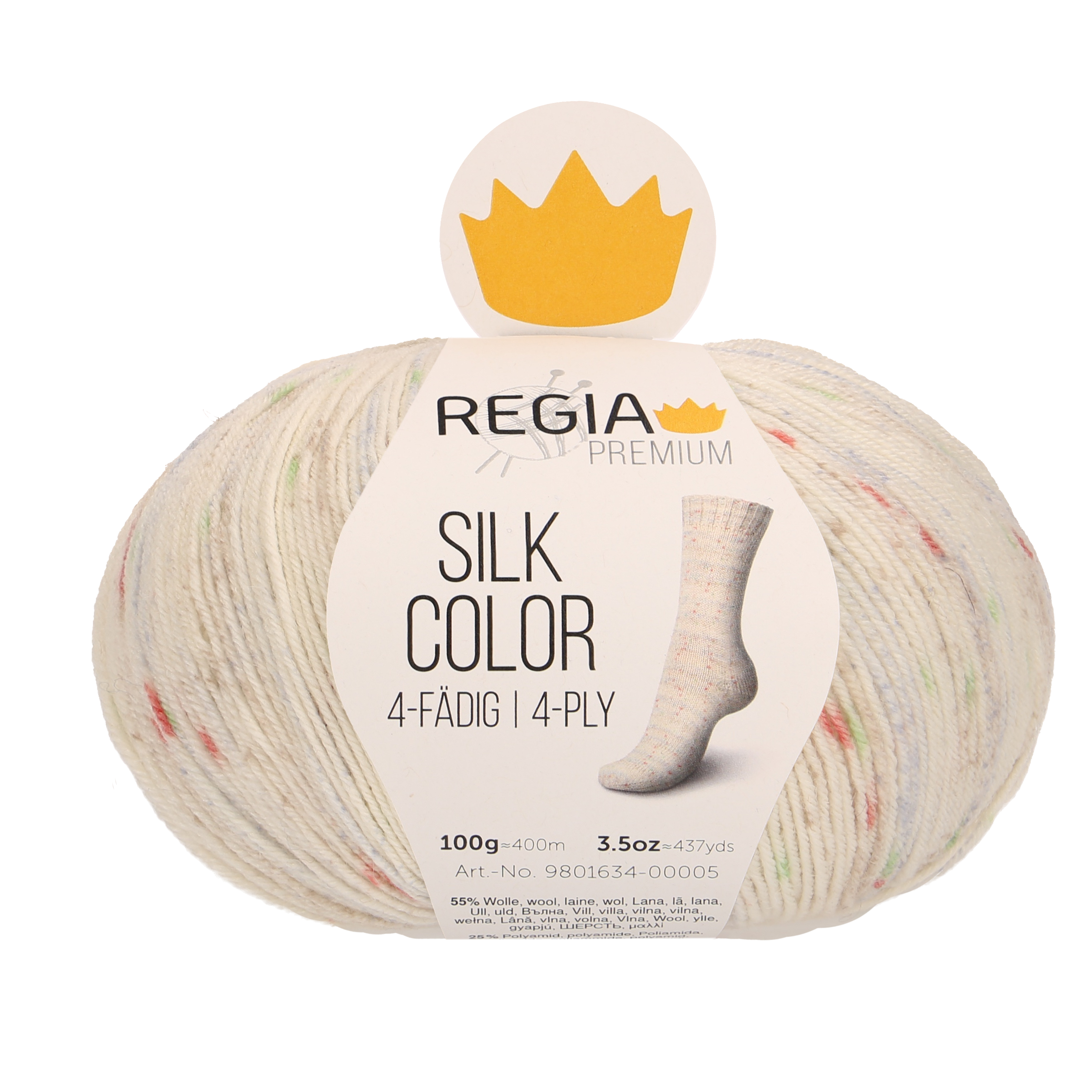 Premium Silk Color 4-fach Sockenwolle 100 g von Regia 0005 - shimmer