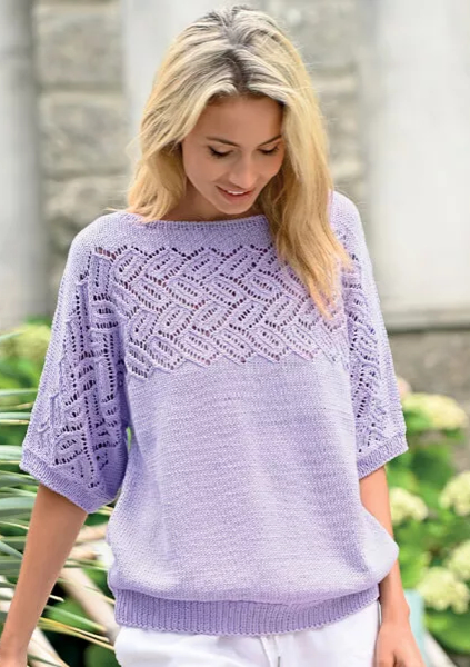 Kurzarmpulli mit Ajourpasse  | Wollpaket mit Alpha Linie 11  | Stricken | ONline