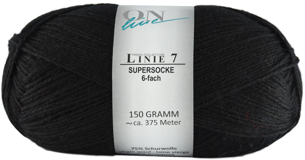 Supersocke 6-fach Uni, ONline Linie 7 (150g) 0010 - schwarz