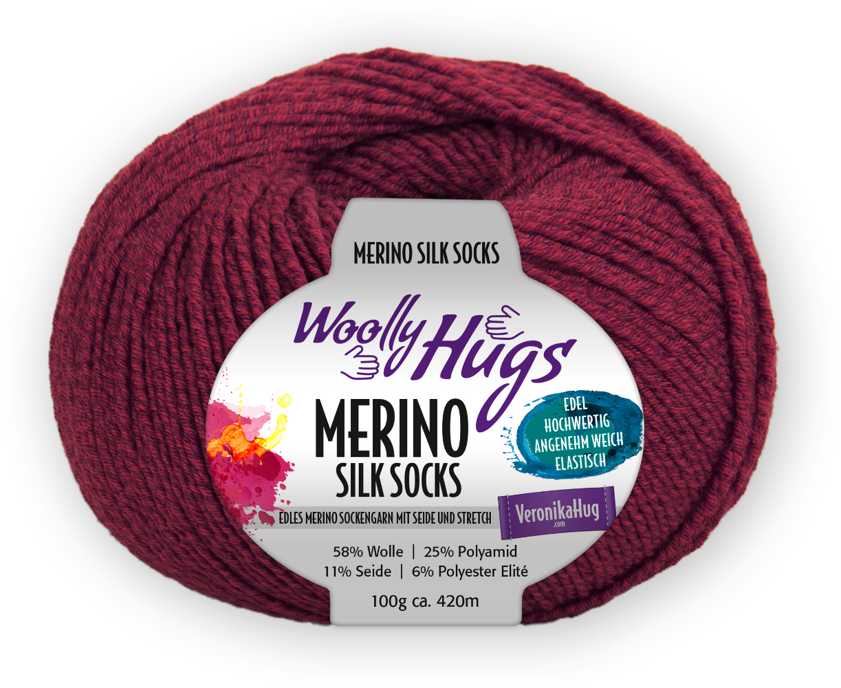 Merino Silk Socks Stretch, 4-fach von Woolly Hugs 0238 - bordeaux