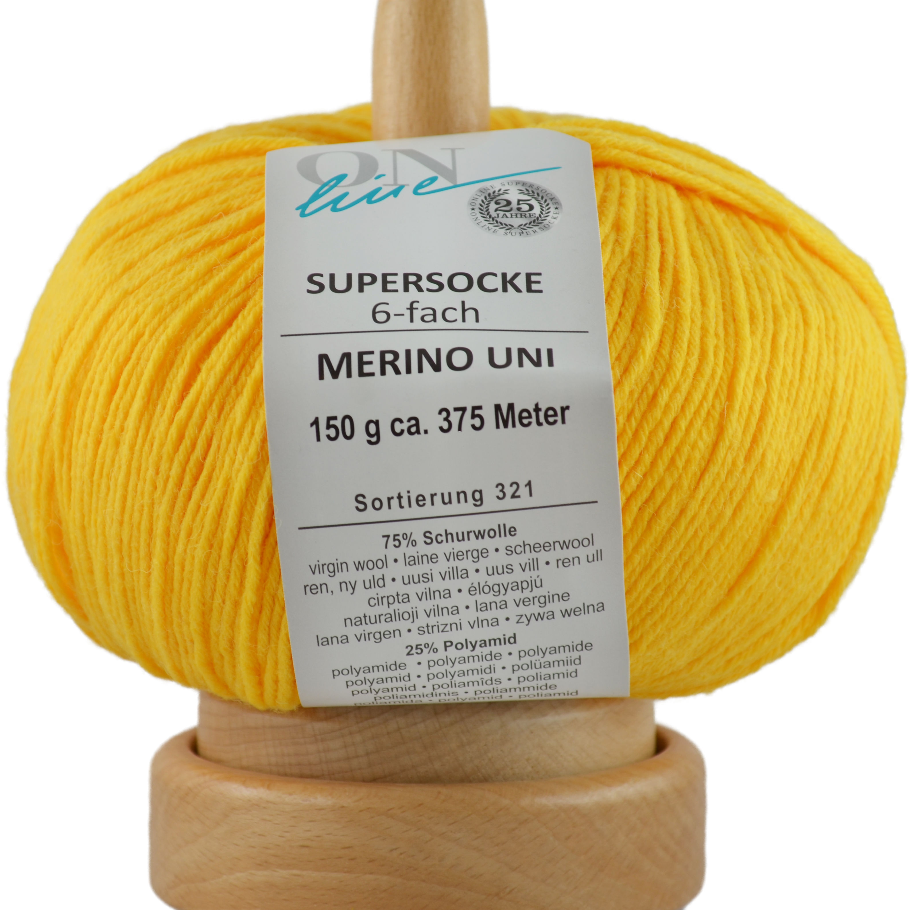 Supersocke 6-fach Merino Uni von ONline Sort. 321 - 5007 - gelb