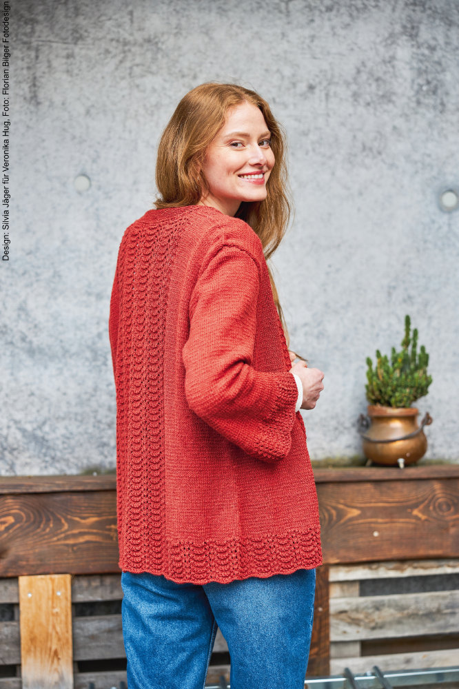 Ziegel-Twin-Set Jacke  | Wollpaket mit Merino Silk Socks Stretch, 4-fach  | Stricken | Veronika Hug, Woolly Hugs, Christophorus Verlag