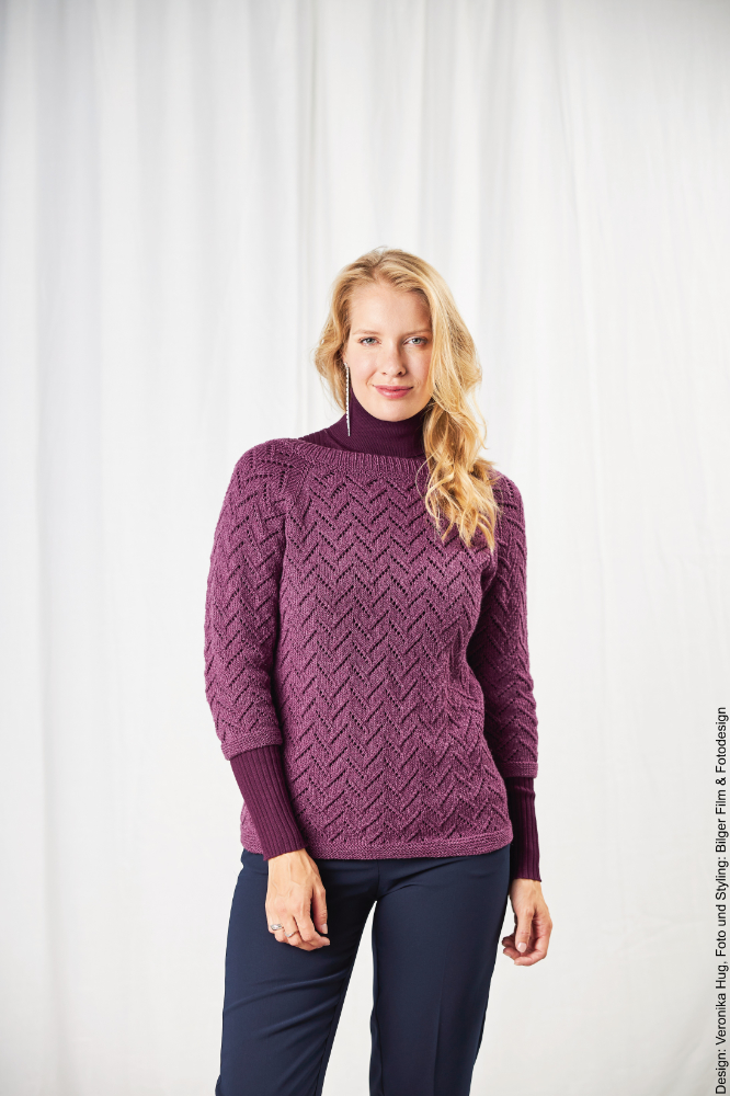 Raglanpulli Ajourstreifen  | Wollpaket mit Merino Silk Socks Stretch, 4-fach  | Stricken | Veronika Hug, Woolly Hugs, Christophorus Verlag