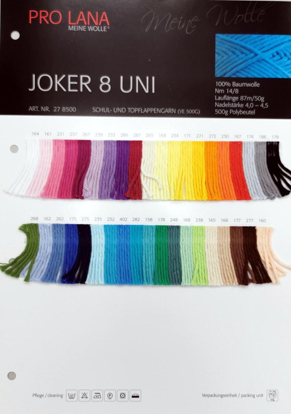 Joker 8 uni Echtgarn Farbkarte