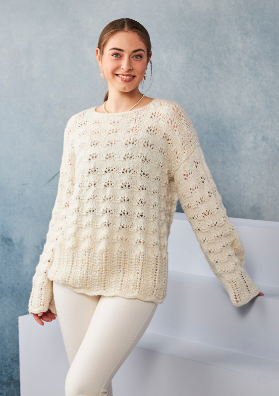 Pulli mit Wellenmuster in natur  | Wollpaket mit Alpaka deluxe  | Stricken | Pro Lana