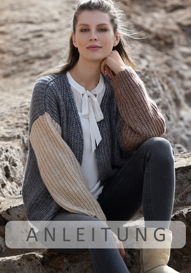 3-farbige Patentjacke | Wollpaket mit Viscorino Soft, ONline Linie 447 0008 - grau| Stricken